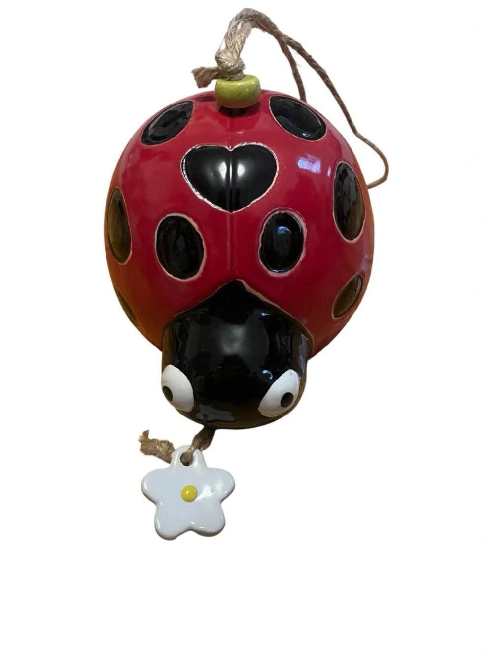 Ceramic Ladybug Wind Chime Hanging Garden Decor - Red Black - Cute Flower Bell